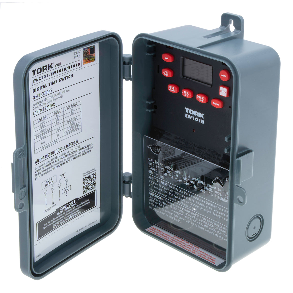 TORK EW101B - 7 Day Digital Timer One Channel - 30A - 120-277V - Spst - Indoor/Outdoor - Plastic Enclosure