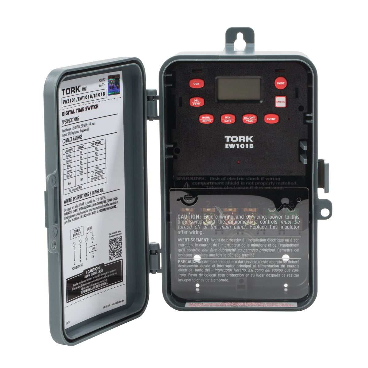 TORK EW101B - 7 Day Digital Timer One Channel - 30A - 120-277V - Spst - Indoor/Outdoor - Plastic Enclosure