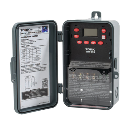 TORK EW101B - 7 Day Digital Timer One Channel - 30A - 120-277V - Spst - Indoor/Outdoor - Plastic Enclosure