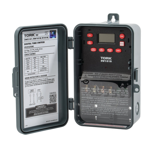 TORK EW101B - 7 Day Digital Timer One Channel - 30A - 120-277V - Spst - Indoor/Outdoor - Plastic Enclosure