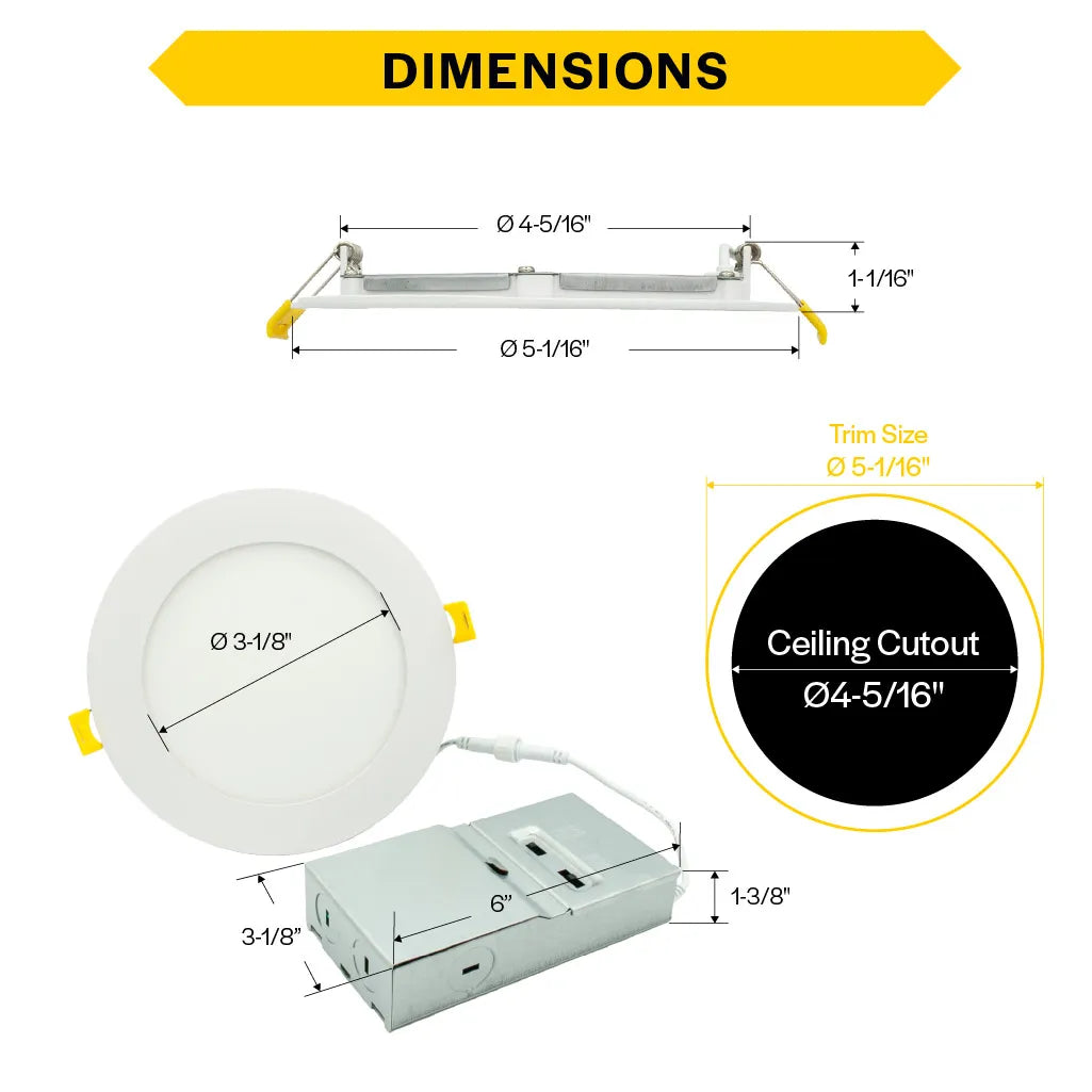 Slim 4" LED Downlight - 600-1075Lm - Smooth Trim - Wattage and CCT Selectable - 120-277v Dimmable