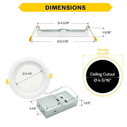 Slim 4" LED Downlight - 600-1075Lm - Baffle Trim - Wattage and CCT Selectable - 120-277v Dimmable