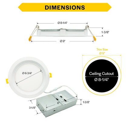 Slim 8" LED Downlight - 820-1230Lm - Baffle Trim - Wattage and CCT Selectable - 120-277v Dimmable