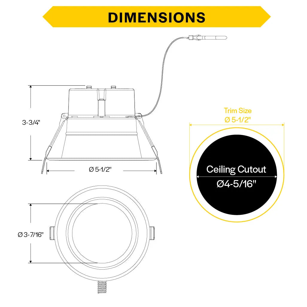 Commercial 4" LED Downlight Retrofit - 600-1000 Lumens - CCT Selectable - 2700k-5000k - 120-277v - TRIAC/ELV & 0-10V