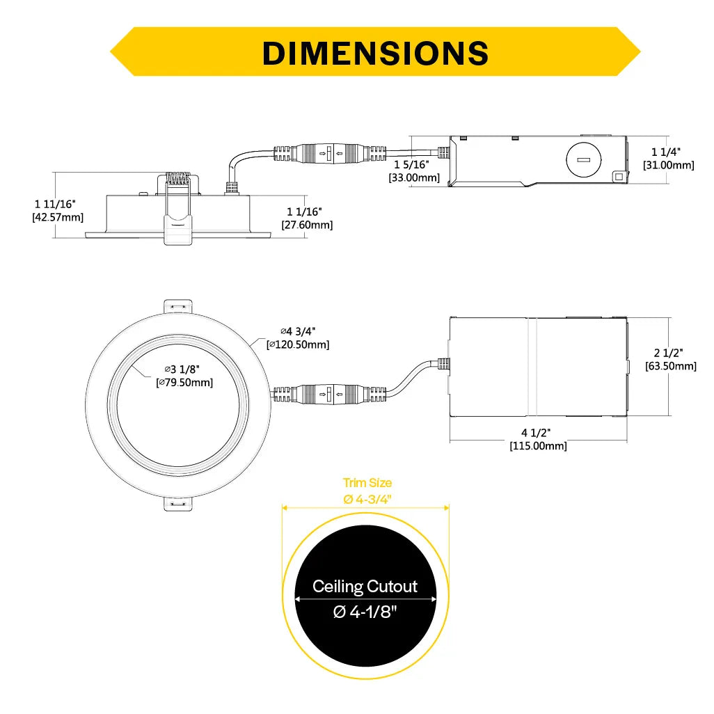 Slim 4" LED Downlight - 750 Lumens - Push Lens for CCT Selections - 2700k-5000k - 120V TRIAC DIM (Copy)
