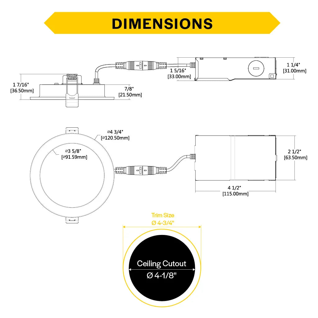 Slim 4" LED Smooth Downlight - 750 Lumens - Push Lens for CCT Selections - 2700k-5000k - 120V TRIAC DIM