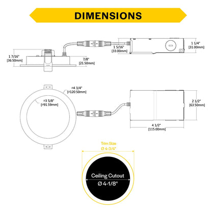 Slim 4" LED Smooth Downlight - 750 Lumens - Push Lens for CCT Selections - 2700k-5000k - 120V TRIAC DIM