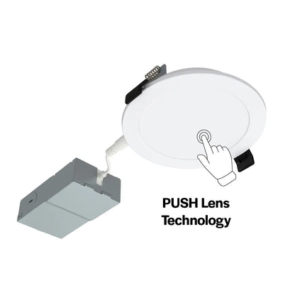 Slim 4" LED Smooth Downlight - 750 Lumens - Push Lens for CCT Selections - 2700k-5000k - 120V TRIAC DIM