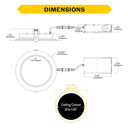 Slim 6" LED Downlight - 1100 Lumens - Push Lens for CCT Selections - 2700k-5000k - 120V TRIAC DIM