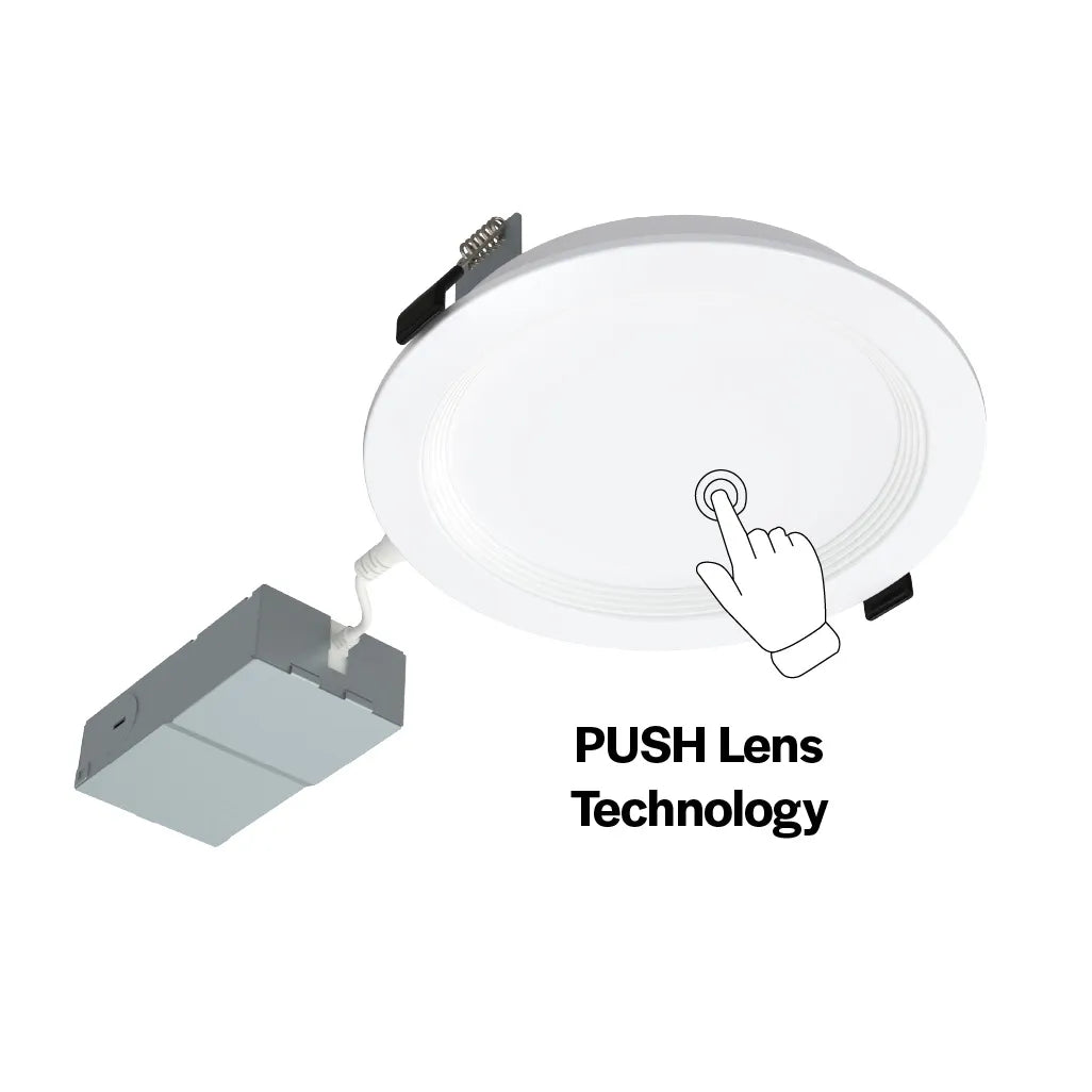 Slim 6" LED Downlight - 1100 Lumens - Push Lens for CCT Selections - 2700k-5000k - 120V TRIAC DIM