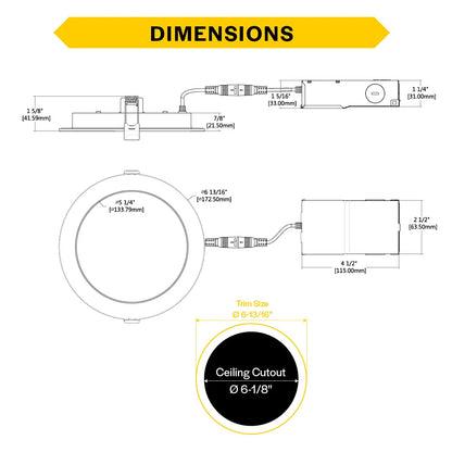 Slim 6" LED Smooth Downlight - 1100 Lumens - Push Lens for CCT Selections - 2700k-5000k - 120V TRIAC DIM