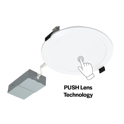 Slim 6" LED Smooth Downlight - 1100 Lumens - Push Lens for CCT Selections - 2700k-5000k - 120V TRIAC DIM