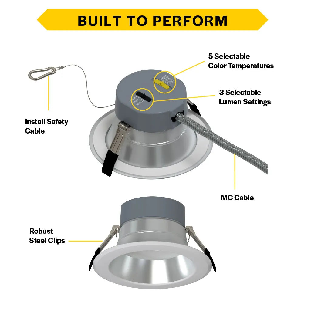 Commercial 4" LED Downlight Retrofit - 600-1000 Lumens - CCT Selectable - 2700k-5000k - 120-277v - TRIAC/ELV & 0-10V