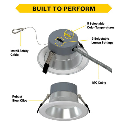 Commercial 4" LED Downlight Retrofit - 600-1000 Lumens - CCT Selectable - 2700k-5000k - 120-277v - TRIAC/ELV & 0-10V