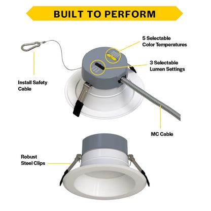 Commercial 4" LED Downlight Retrofit - 600-1000 Lumens - CCT Selectable - 2700k-5000k - 120-277v - TRIAC/ELV & 0-10V
