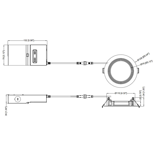 Slim 4" LED Downlight - 600-1075Lm - Baffle Trim - Wattage and CCT Selectable - 120-277v Dimmable