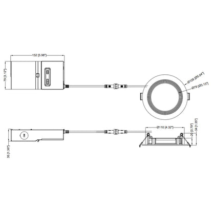 Slim 4" LED Downlight - 600-1075Lm - Baffle Trim - Wattage and CCT Selectable - 120-277v Dimmable