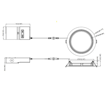 Slim 6" LED Downlight - 820-1230Lm - Baffle Trim - Wattage and CCT Selectable - 120-277v Dimmable