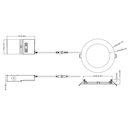 Slim 6" LED Downlight - 820-1230Lm - Smooth Trim - Wattage and CCT Selectable - 120-277v Dimmable