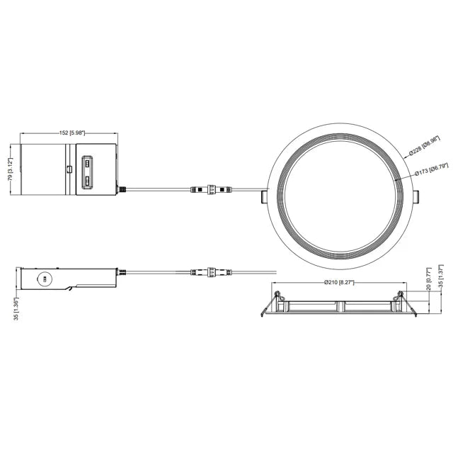 Slim 8" LED Downlight - 820-1230Lm - Baffle Trim - Wattage and CCT Selectable - 120-277v Dimmable