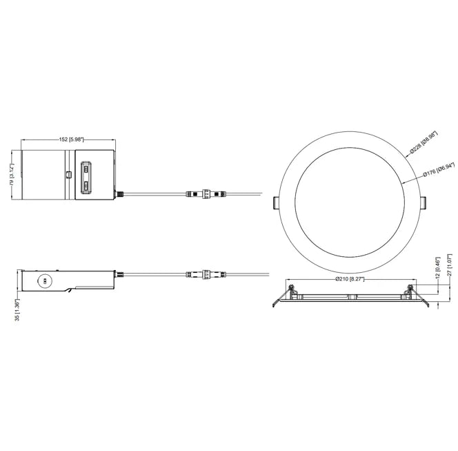 Slim 8" LED Downlight - 820-1230Lm - Smooth Trim - Wattage and CCT Selectable - 120-277v Dimmable