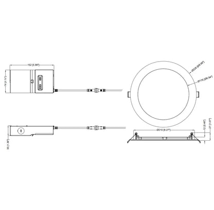 Slim 8" LED Downlight - 820-1230Lm - Smooth Trim - Wattage and CCT Selectable - 120-277v Dimmable