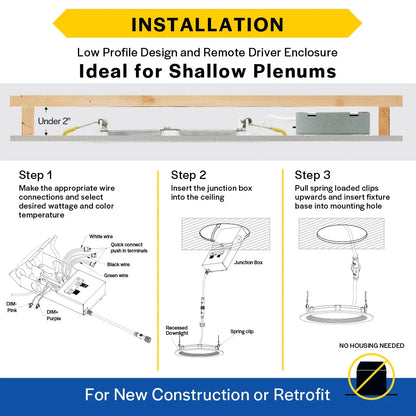 Slim 4" LED Downlight - 600-1075Lm - Baffle Trim - Wattage and CCT Selectable - 120-277v Dimmable