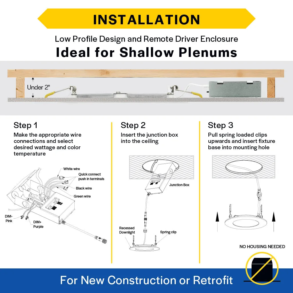Slim 4" LED Downlight - 600-1075Lm - Smooth Trim - Wattage and CCT Selectable - 120-277v Dimmable