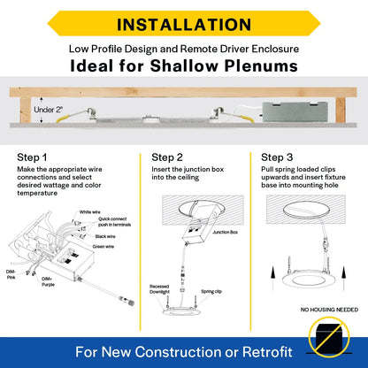 Slim 6" LED Downlight - 820-1230Lm - Smooth Trim - Wattage and CCT Selectable - 120-277v Dimmable