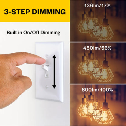LED Filament A19 Bulb Medium (E26) Base 3-Step Built In Dimming 136/450/800Lum (2/4/7W) (60W Equiv) Clear T20 Gen-4