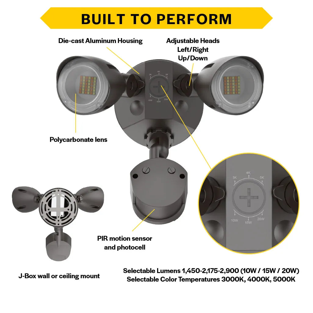 Patrol LED Security Flood with Motion Sensor/Photo Control - 1300Lm-2900Lm - 3k/4k/5k - Bronze/White