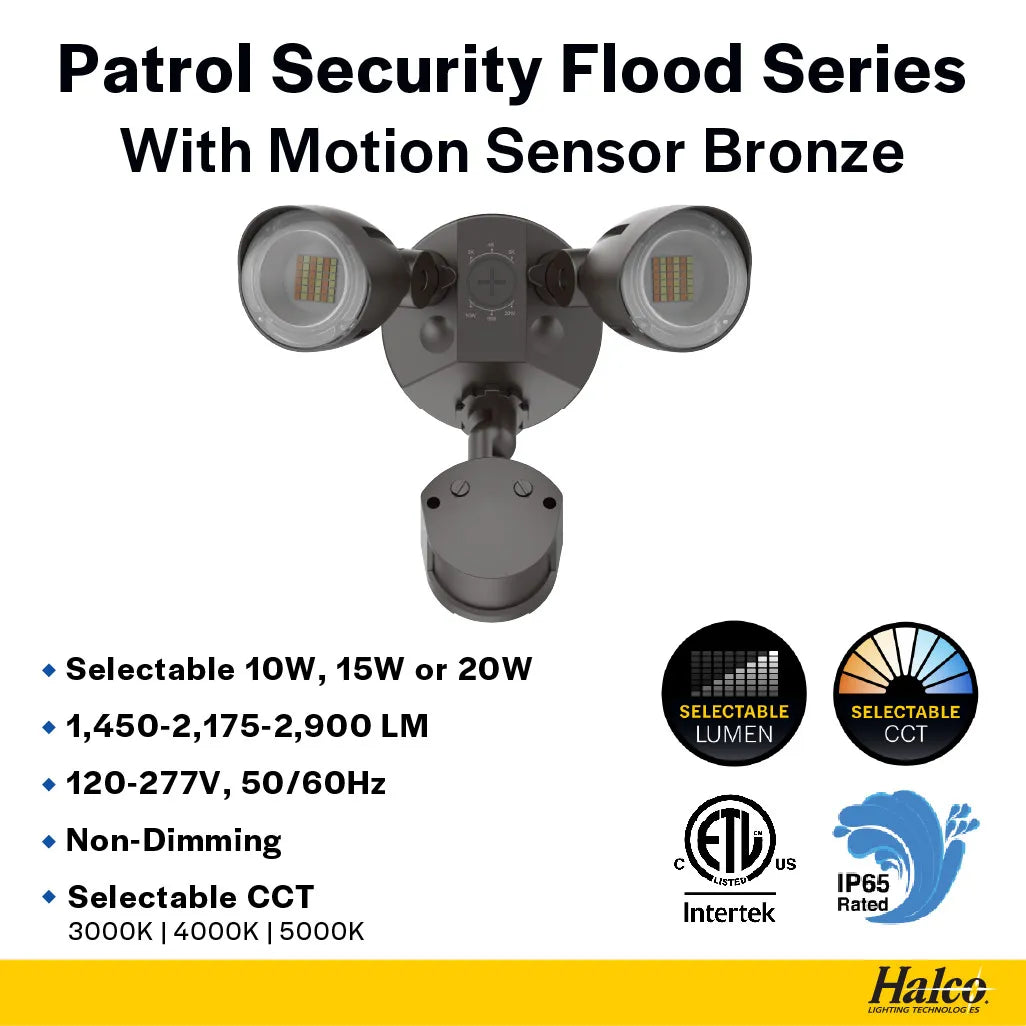 Patrol LED Security Flood with Motion Sensor/Photo Control - 1300Lm-2900Lm - 3k/4k/5k - Bronze/White