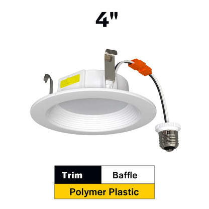 Residential 4" LED Retrofit Downlight - Baffle - 700 Lumens - CCT Selectable - 2700k-5000k - 120V TRIAC DIM