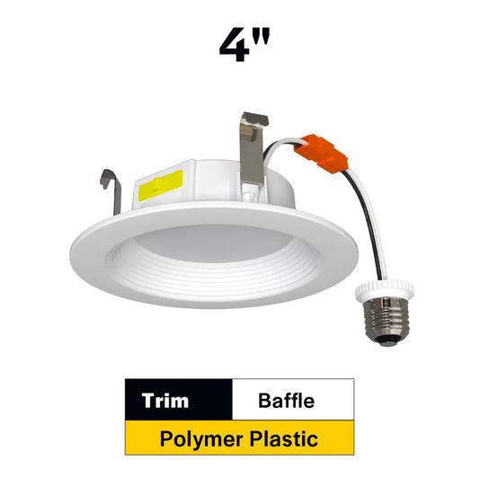 Residential 4" LED Retrofit Downlight - Baffle - 700 Lumens - CCT Selectable - 2700k-5000k - 120V TRIAC DIM