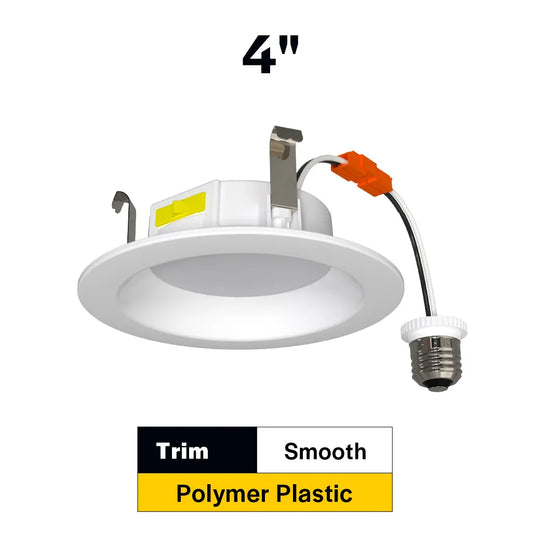 Residential 4" LED Retrofit Downlight - Smooth Trim - 700 Lumens - CCT Selectable - 2700k-5000k - 120V TRIAC DIM