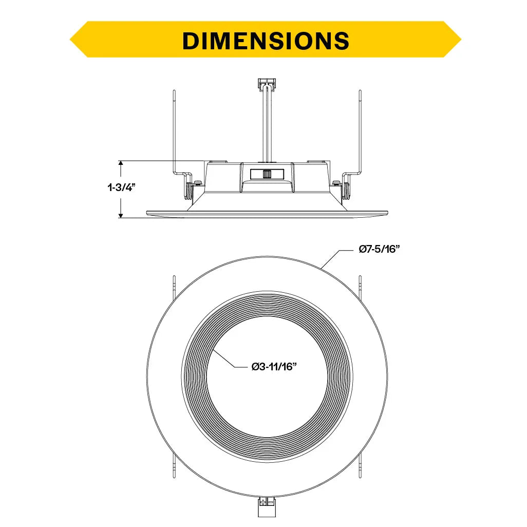 Residential 6" LED Retrofit Downlight - Baffle Trim - 900 Lumens - CCT Selectable - 2700k-5000k - 120V TRIAC DIM