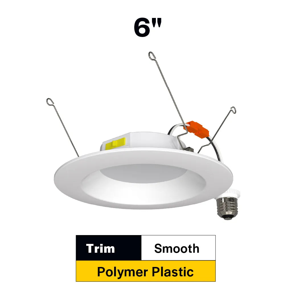 Residential 6" LED Retrofit Downlight - Smooth Trim - 900 Lumens - CCT Selectable - 2700k-5000k - 120V TRIAC DIM