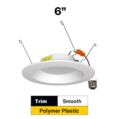 Residential 6" LED Retrofit Downlight - Smooth Trim - 900 Lumens - CCT Selectable - 2700k-5000k - 120V TRIAC DIM