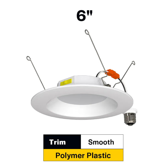 Residential 6" LED Retrofit Downlight - Smooth Trim - 900 Lumens - CCT Selectable - 2700k-5000k - 120V TRIAC DIM