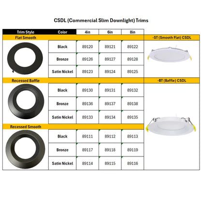 Slim 4" LED Downlight - 600-1075Lm - Smooth Trim - Wattage and CCT Selectable - 120-277v Dimmable