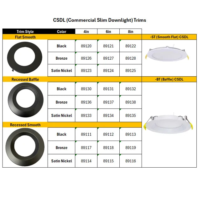 Slim 8" LED Downlight - 820-1230Lm - Smooth Trim - Wattage and CCT Selectable - 120-277v Dimmable